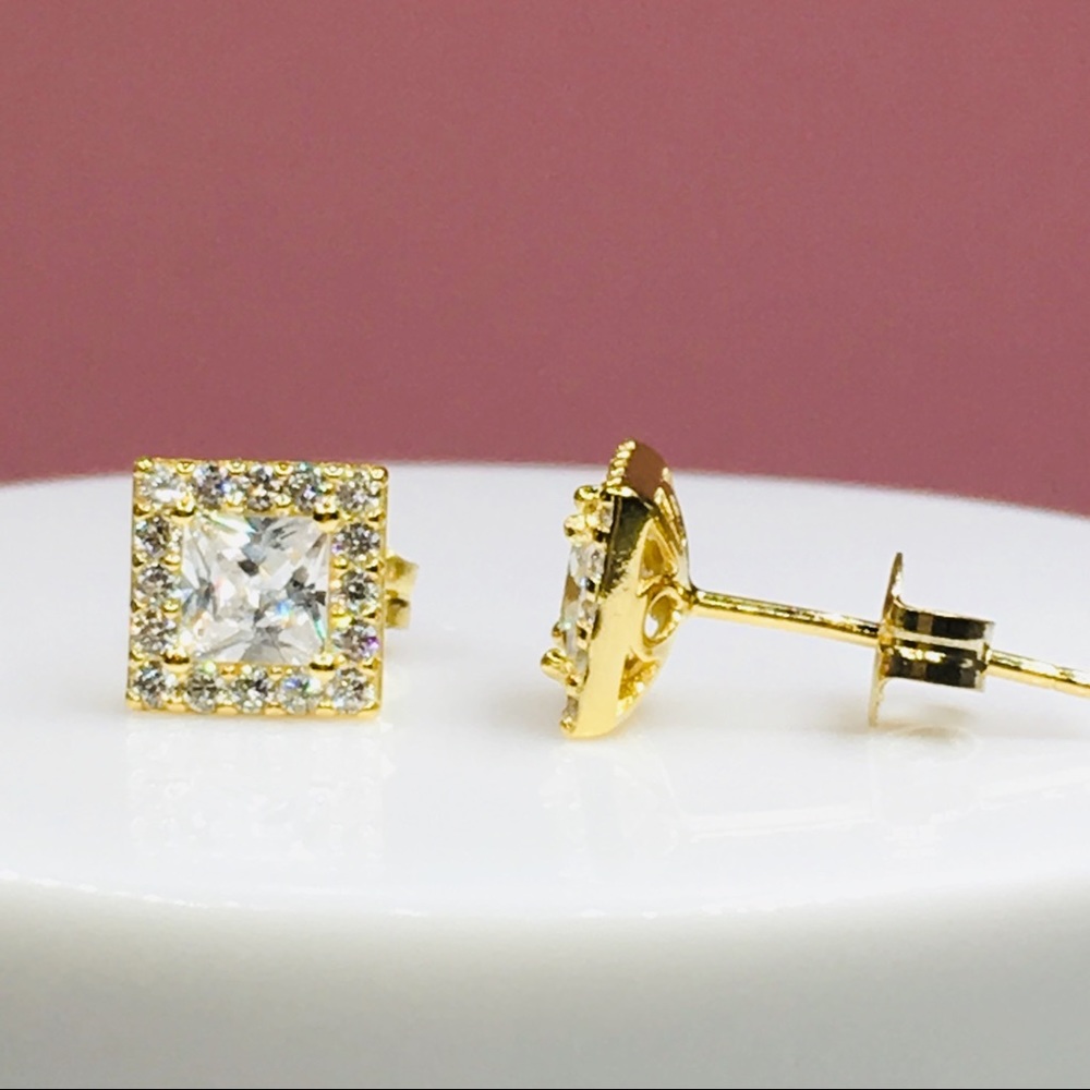 18k yellow gold halo diamond stud earrings 1.25 ct - Picture 5 of 8